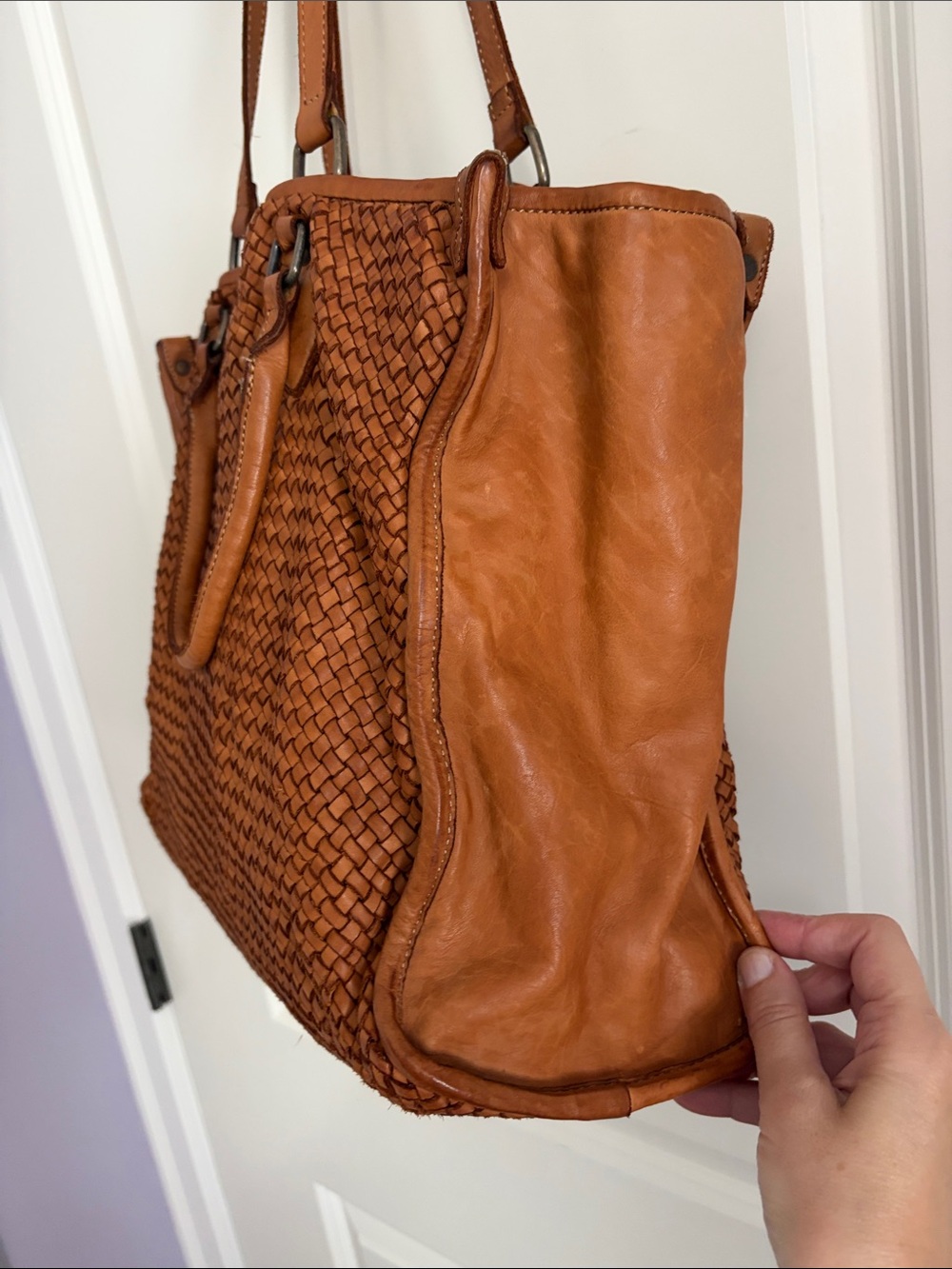 Platania Woven Leather Tote Bag in Cognac made in Italy - Picture 2 of 12